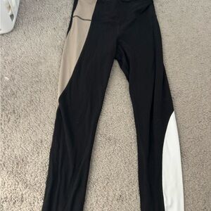 Athleta Colorblock Leggings in Black, Tan, and White
